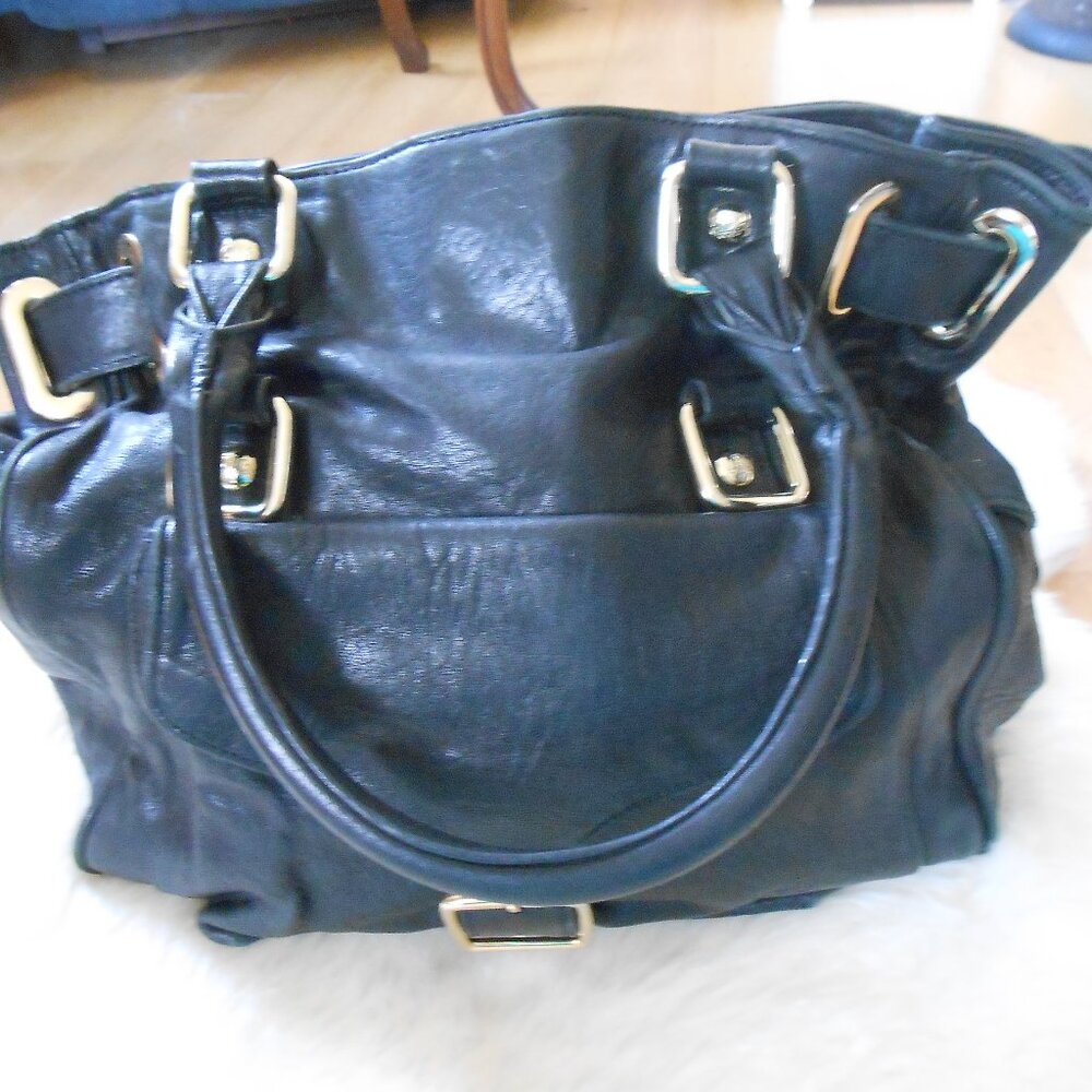 REBECCA MINKOFF LARGE SHOULDER BAG-BLACK LEATHER-VERY GOOD CONDITION